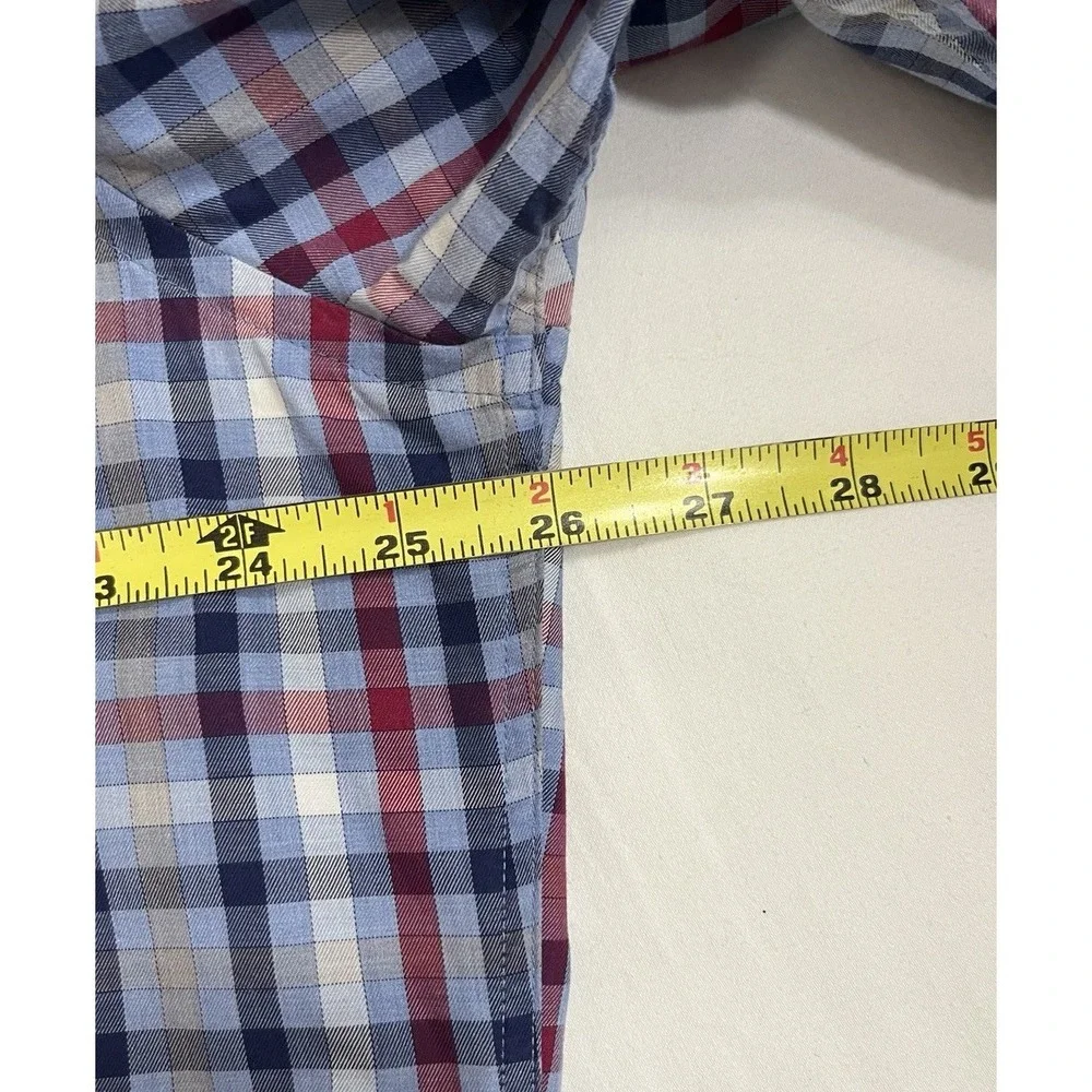 Peter Millar Classic Fit Blue Red Plaid Button Down Shirt Long Sleeve XL Cotton